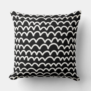 Wavy Pattern - White on Black Cushion
