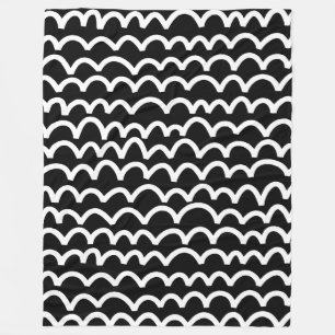Wavy Pattern - White on Black Fleece Blanket