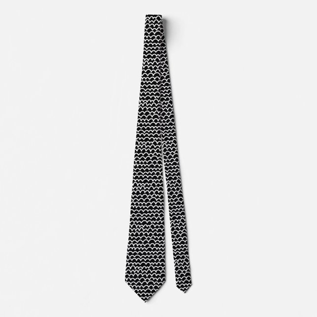 Wavy Pattern - White on Black Tie (Front)