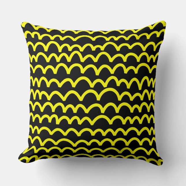 Wavy Pattern - Yellow on Black Cushion (Front)