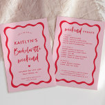 Wavy Pink and Red  Bachelorette Weekend Itinerary Invitation<br><div class="desc">Wavy Pink and Red  Bachelorette Weekend Itinerary</div>
