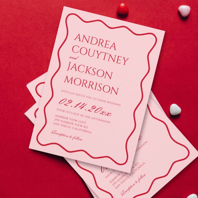 Wavy Pink and Red Wedding Theme Invitation (Creator Uploaded)