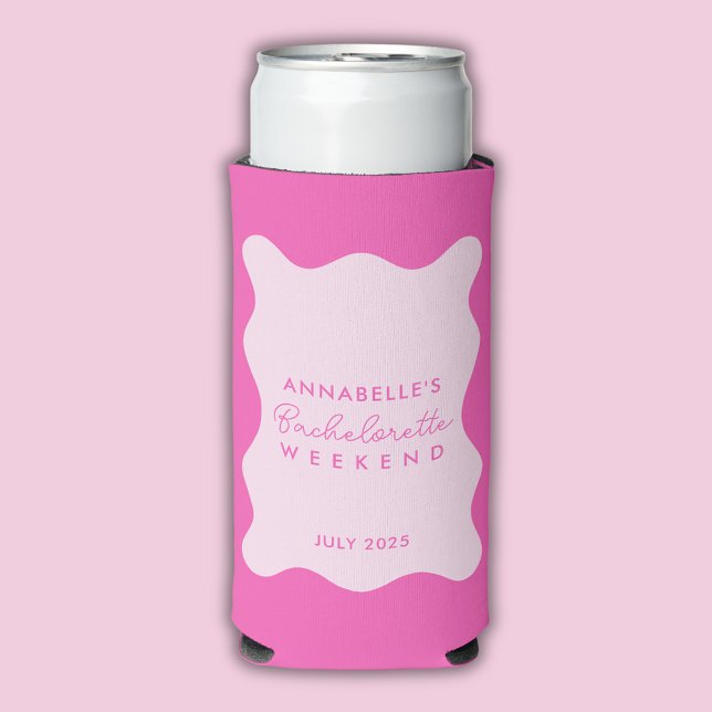 Wavy Pink Bachelorette Weekend Seltzer Can Cooler (hot pink modern wavy line bachelorette weekend can cooler)