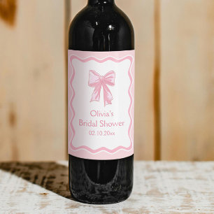 Wavy Pink Bow Tying the knot Bridal Shower Wine Label