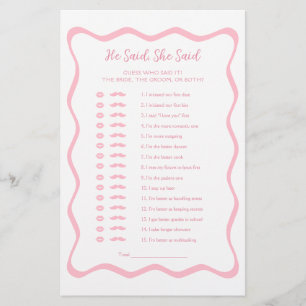 Wavy Pink Bridal Shower Game He Said She Said 