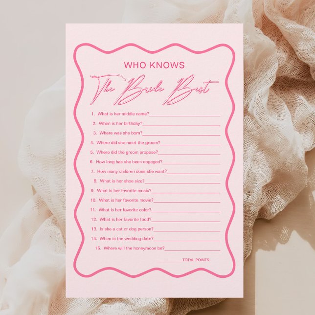 Wavy Pink Bridal Shower Who Knows the Bride Best (Creator Uploaded)