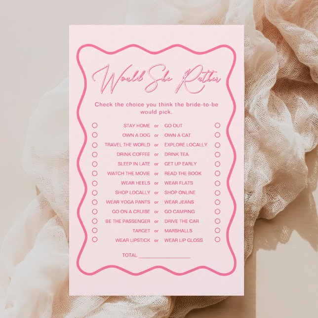 Wavy Pink Bridal Shower Would She Rather Game (Creator Uploaded)