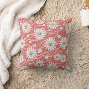 Wavy Pink Daisies Cushion