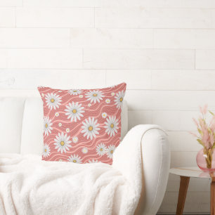 Wavy Pink Daisies  Cushion