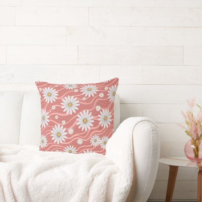 Wavy Pink Daisies  Cushion (Couch)