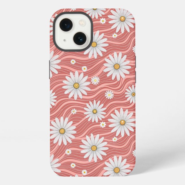 Wavy Pink Daisies iPhone Case (Back)