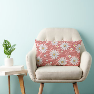 Wavy Pink Daisies  Lumbar Cushion