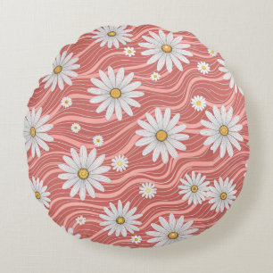 Wavy Pink Daisies  Round Cushion