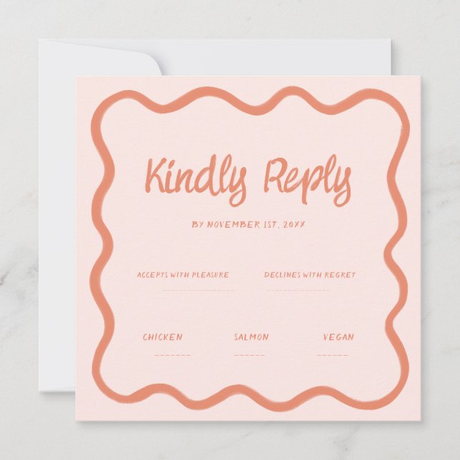 Wavy Pink Red Handwriting Retro Wedding Rsvp Invitation (Front)