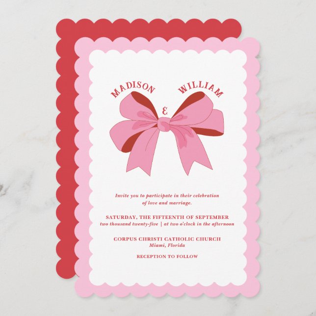 Wavy Pink Red Wedding Invitation (Front/Back)