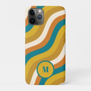 Wavy Pop Stripes Retro Pattern Teal Ochre Initial Case-Mate iPhone Case