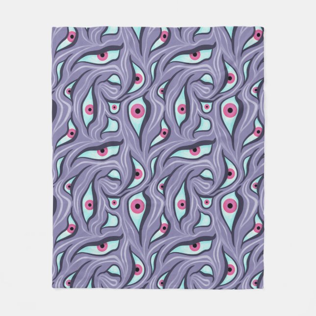 Wavy Psychedelic Horror - Purple Evil Eye Pattern Fleece Blanket (Front)
