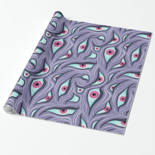 Wavy Psychedelic Horror - Purple Evil Eye Pattern Wrapping Paper