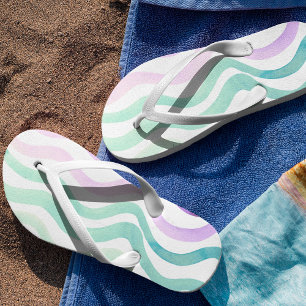 Wavy purple and green watercolor lines jandals