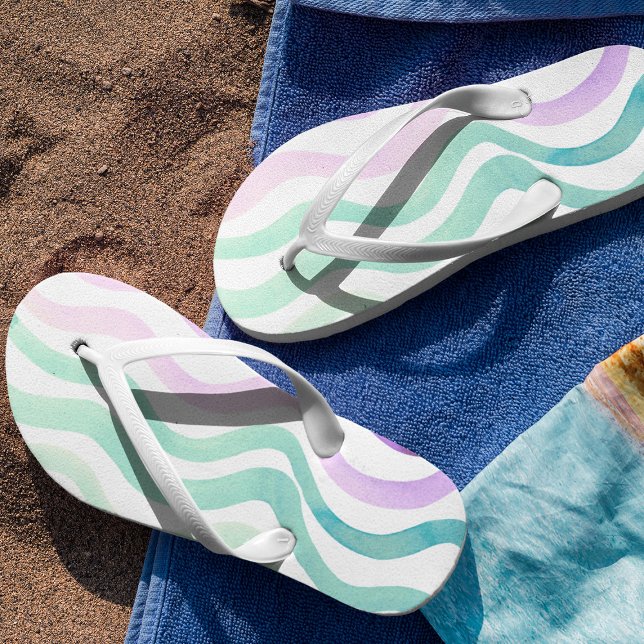 Wavy purple and green watercolor lines jandals (Creator Uploaded)