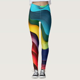 Wavy rainbow colours background leggings