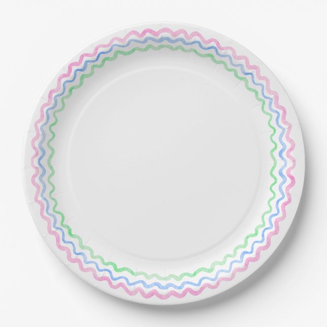 Wavy rainbow preppy  paper plate (Front)