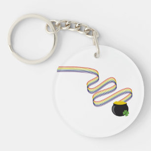 Wavy Rainbow Stripes Leading to Pot of Gold Key Ring