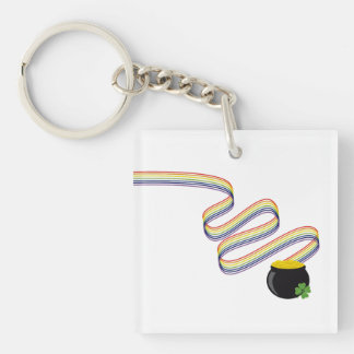 Wavy Rainbow Stripes Leading to Pot of Gold Key Ring