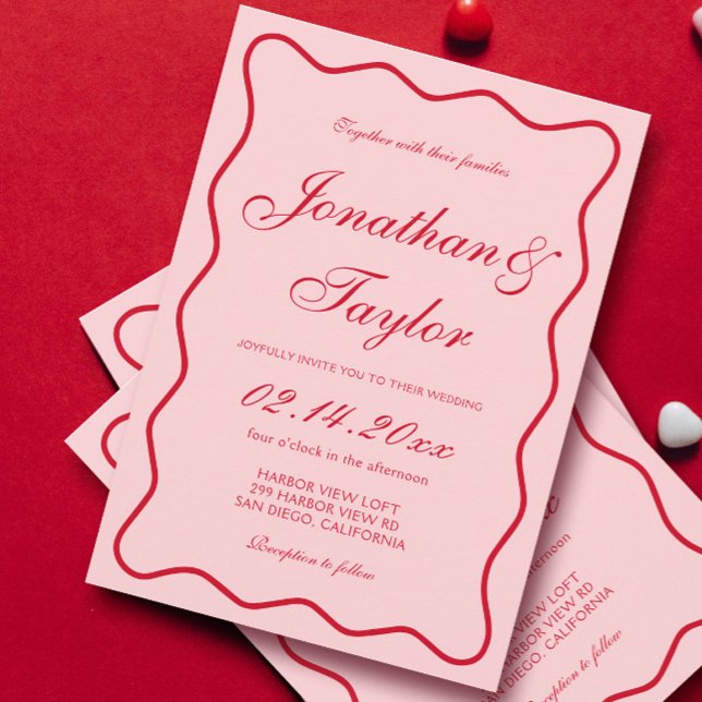 Wavy Red and Pink Wedding Invitation (Creator Uploaded)