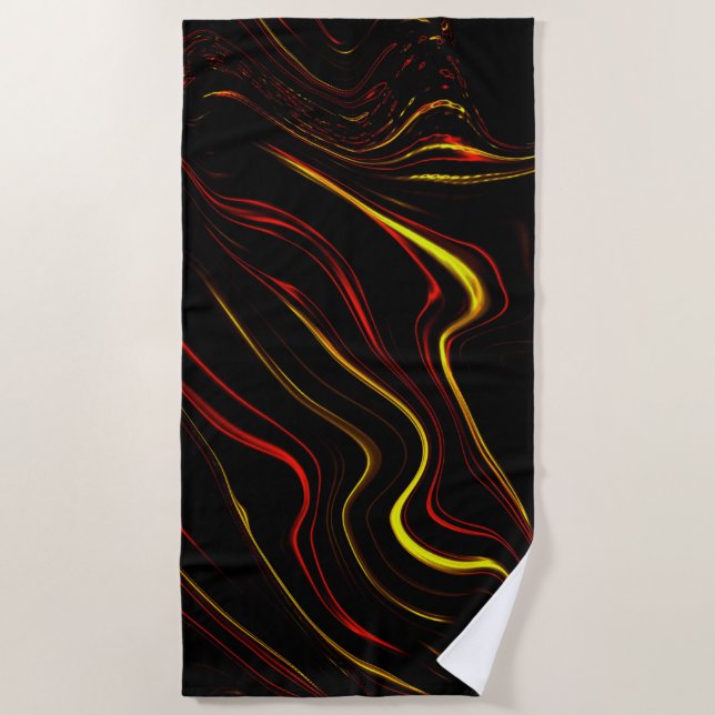 Wavy red gold long strokes on black background beach towel (Front)