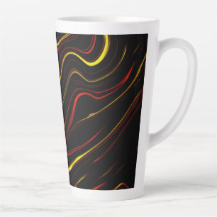 Wavy red gold long strokes on black background latte mug