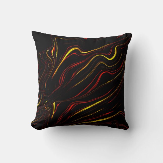 Wavy red gold long strokes on dark background cushion (Front)