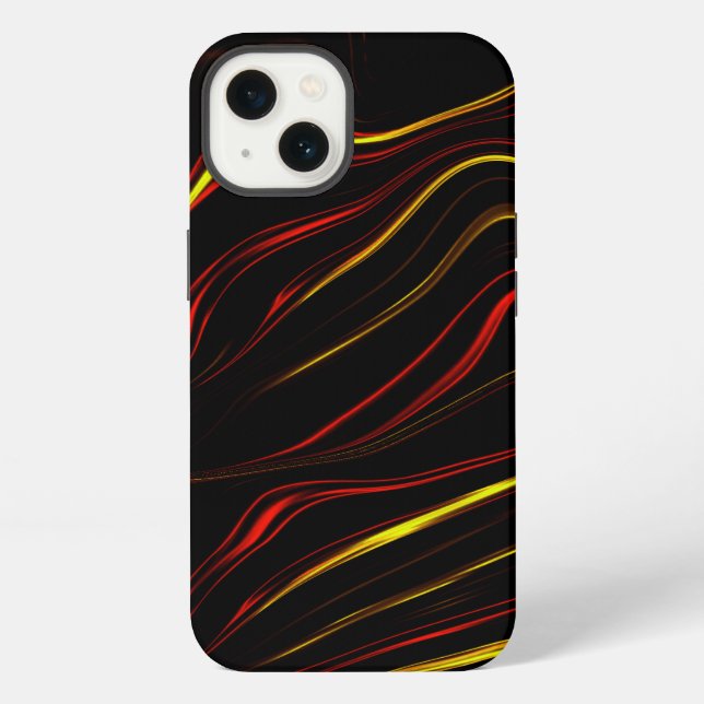 Wavy red gold long strokes on dark background iPhone case (Back)