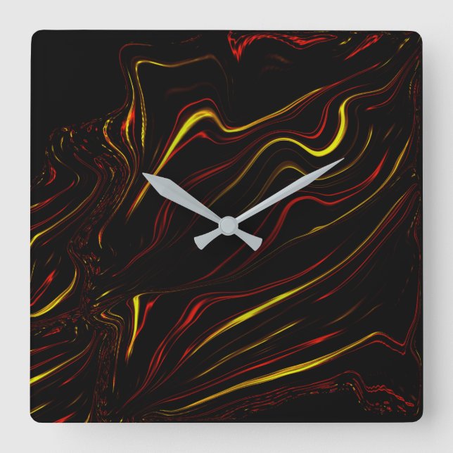 Wavy red gold long strokes on dark background square wall clock (Front)