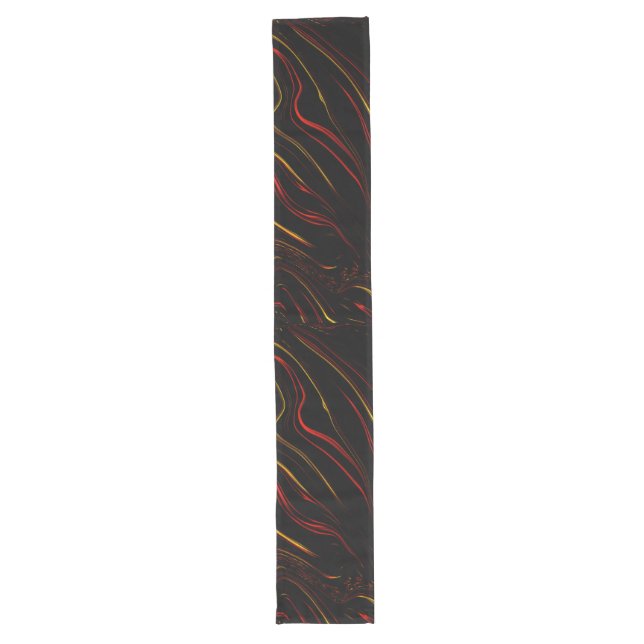 Wavy red gold long strokes on dark background table runner (Front)