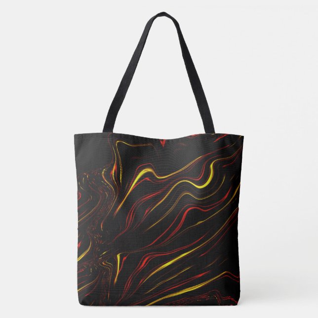 Wavy red gold long strokes on dark background tote bag (Back)