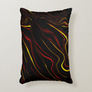 Wavy red gold long traces on black background decorative cushion