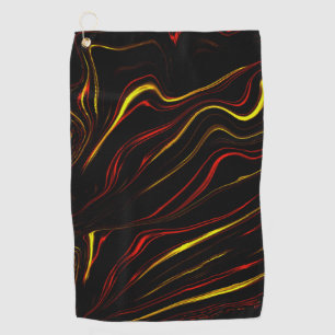 Wavy red gold long traces on black background golf towel