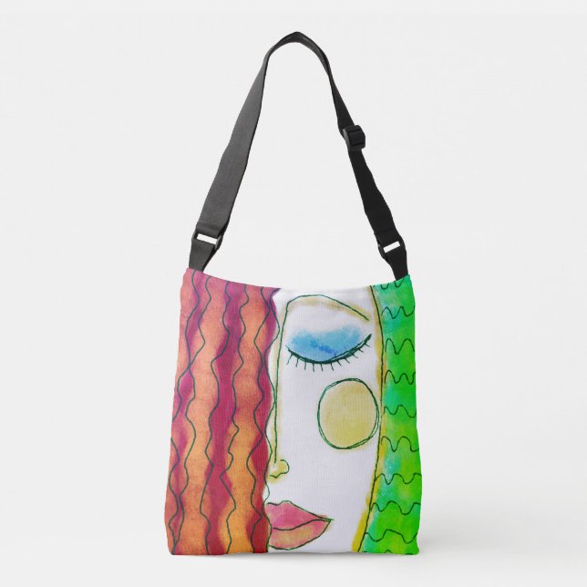Wavy Red Hair Abstract Art Crossbody Bag (Front)