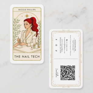 Wavy Red Hair Nail Tech Tarot Social Media QR Business Card