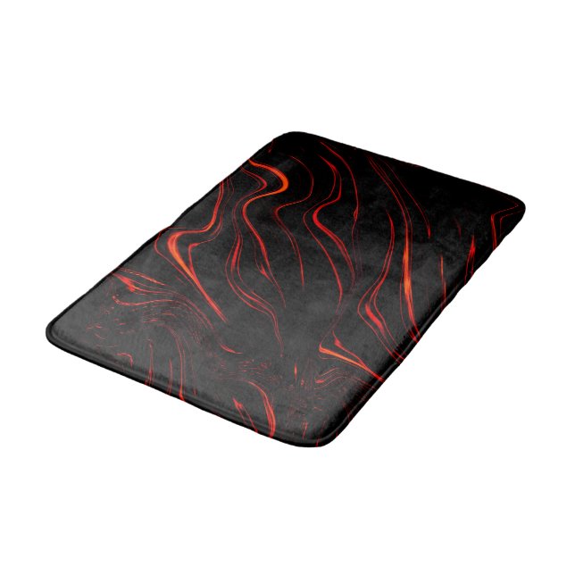 Wavy red long traces over black background bath mat (Angled)