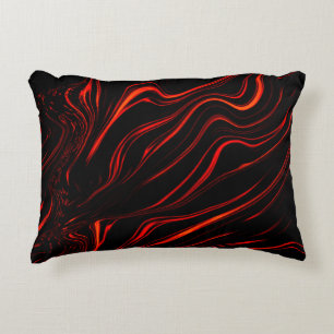Wavy red long traces over black background decorative cushion