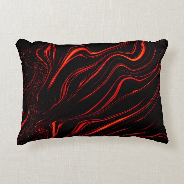 Wavy red long traces over black background decorative cushion (Front)
