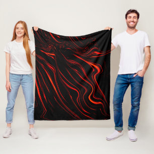 Wavy red long traces over black background fleece blanket