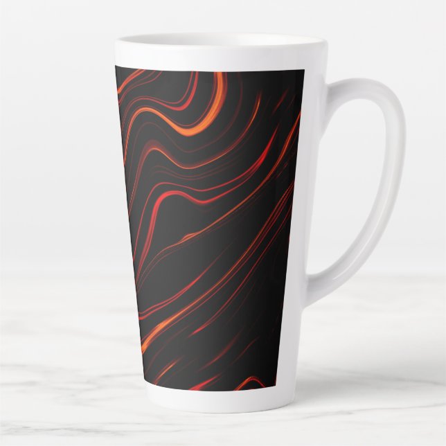 Wavy red long traces over black background latte mug (Right)
