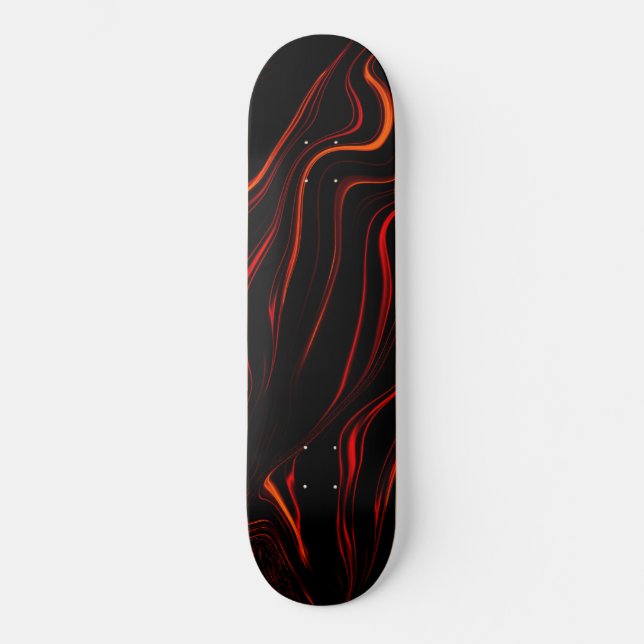 Wavy red long traces over black background skateboard (Front)