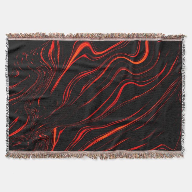 Wavy red long traces over black background  throw blanket (Front)