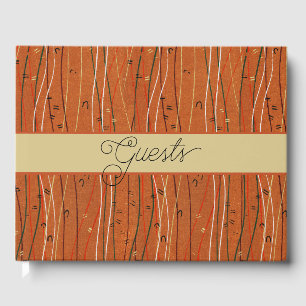 Wavy Red Stripes Japanese Abstract Guest Book