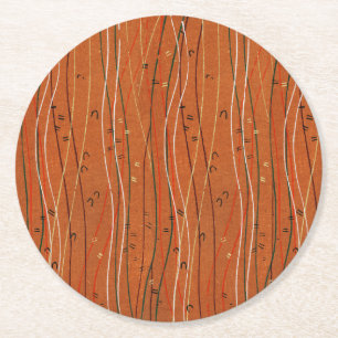 Wavy Red Stripes Japanese Abstract Round Paper Coaster