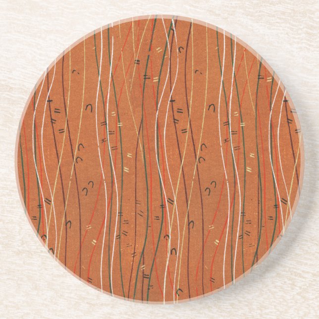 Wavy Red Stripes: Modern Japanese Abstract Art  Coaster (Front)